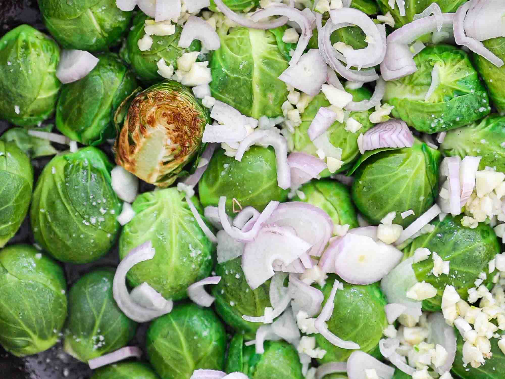 seared brussels sprouts in wine reduction and shallots2